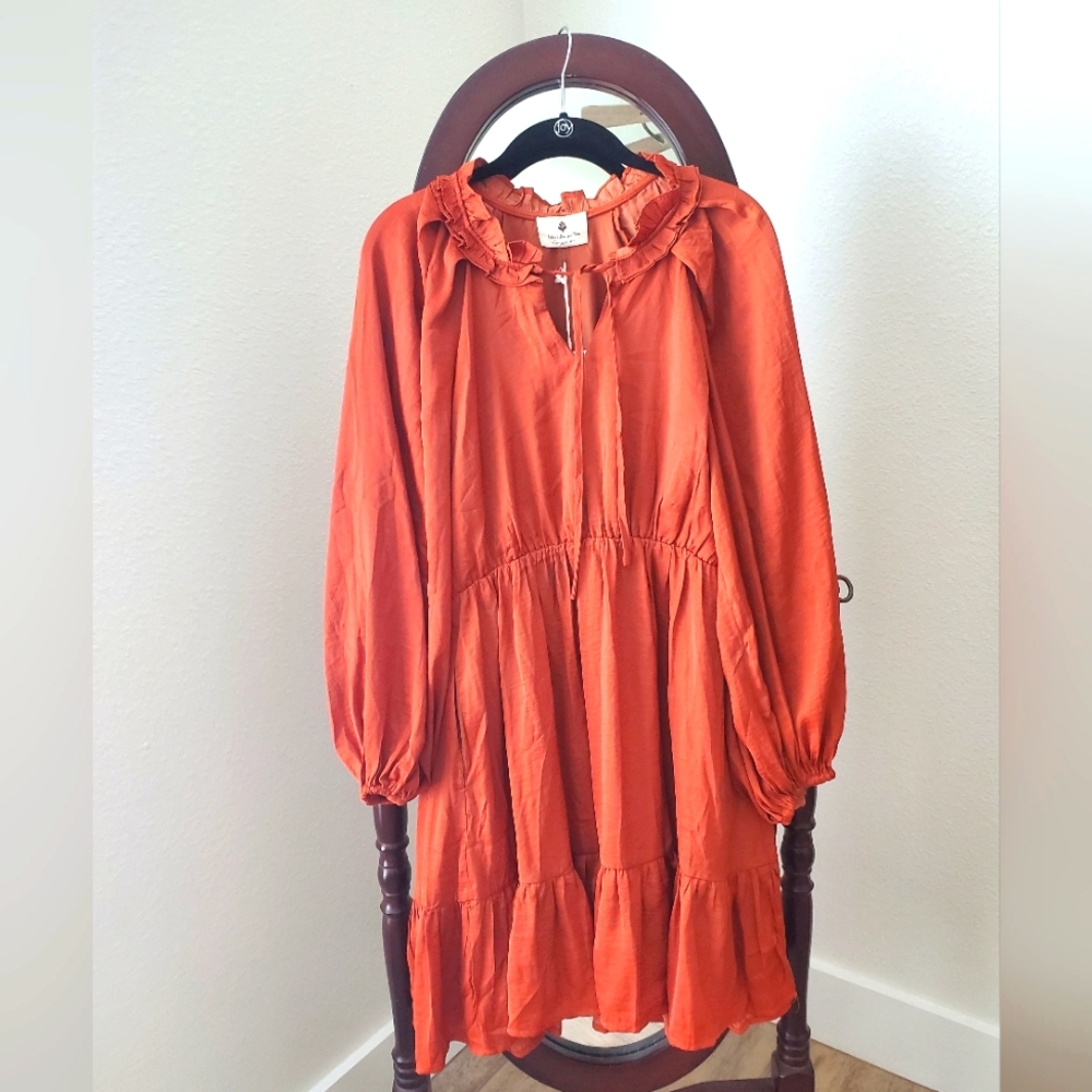 NWT Betsey's Boutique Baloon Sleeve Ruffle Accented Mini Dress Size Large